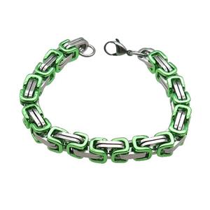 Raw Stainless Steel Bracelet Green, approx 8mm, 21cm length [SSB1051]