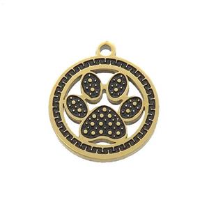 Stainless Steel Paw Charms Pendant Black Enamel Gold Plated, approx 15mm dia [SSB1054]