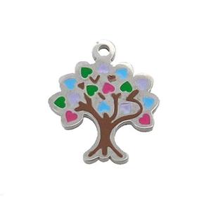 Raw Stainless Steel Tree Pendant Multicolor Enamel, approx 14-15mm [SSB1059]