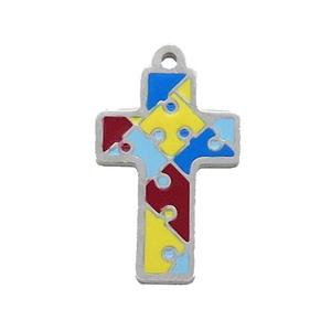Raw Stainless Steel Cross Pendant Multicolor Enamel, approx 15-21mm [SSB1061]