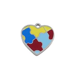 Raw Stainless Steel Heart Charm Pendant Multicolor Enamel, approx 15mm [SSB1065]