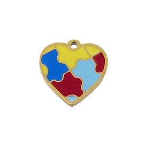 Stainless Steel Heart Charm Pendant Multicolor Enamel Gold Plated, approx 15mm [SSB1066]
