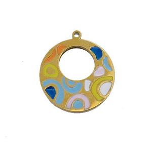 Stainless Steel GoGo Charm Pendant Multicolor Enamel Gold Plated, approx 15mm dia [SSB1070]