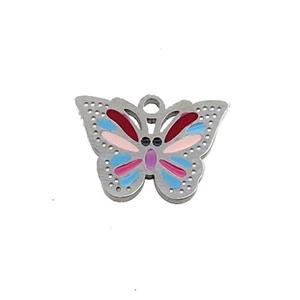 Raw Stainless Steel Butterfly Pendant Multicolor Enamel, approx 10-14.5mm [SSB1071]