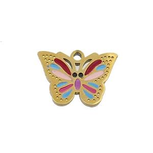 Stainless Steel Butterfly Pendant Multicolor Enamel Gold Plated, approx 10-14.5mm [SSB1072]