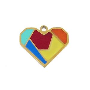 Stainless Steel Heart Charm Pendant Multicolor Enamel Gold Plated, approx 13-15mm [SSB1074]