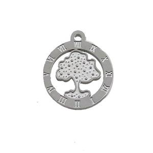 Raw Stainless Steel Circle Tree Pendant, approx 15mm dia [SSB1081]