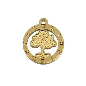 Stainless Steel Circle Tree Pendant Gold Plated, approx 15mm dia [SSB1082]