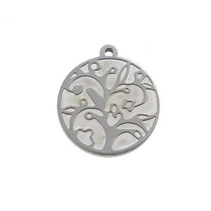 Raw Stainless Steel Circle Tree Pendant, approx 15mm dia [SSB1087]