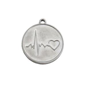 Raw Stainless Steel Circle Heart Pendant, approx 15mm dia [SSB1092]