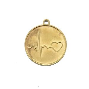 Stainless Steel Circle Heart Pendant Gold Plated, approx 15mm dia [SSB1093]