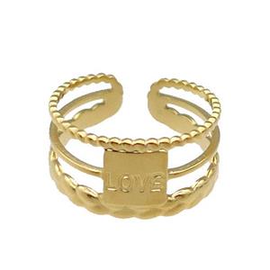 Stainless Steel Ring Gold Plated Love, approx 8-10mm, 18mm dia [SSB1126]