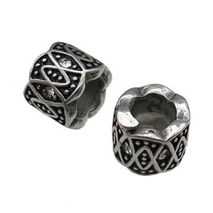 Stainless Steel Tube European Beads Large Hole Antique Silver, approx 9x11mm, 8mm hole [SSB1152]