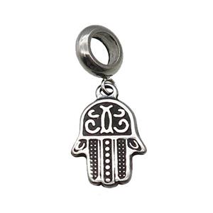 Stainless Steel HamsaHand Charm Pendant Antique Silver, approx 11-18mm, 9mm, 5mm hole [SSB1156]