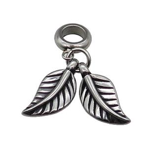 Stainless Steel Leaf Charm Pendant Antique Silver, approx 9-18mm, 9mm, 5mm hole [SSB1158]
