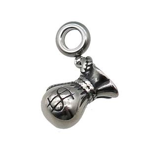 Stainless Steel MoneyBag Charm Pendant Antique Silver, approx 14-18mm, 9mm, 5mm hole [SSB1159]