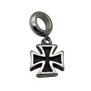 Stainless Steel Cross Charm Pendant Antique Silver, approx 11-14mm, 9mm, 5mm hole [SSB1164]