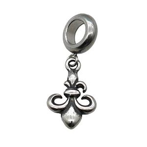 Stainless Steel Pendant Fleur-de-lis Antique Silver, approx 10-13mm, 9mm, 5mm hole [SSB1170]