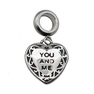 Stainless Steel Heart Pendant Antique Silver, approx 14mm, 9mm, 5mm hole [SSB1173]