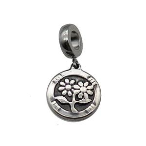 Stainless Steel Flower Pendant Antique Silver, approx 15mm, 10mm, 6mm hole [SSB1195]