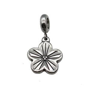 Stainless Steel Flower Pendant Antique Silver, approx 16mm, 9mm, 5mm hole [SSB1203]