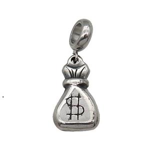 Stainless Steel MoneyBag Pendant Antique Silver, approx 11.5-20mm, 9mm, 5mm hole [SSB1226]