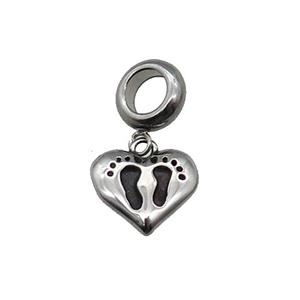 Stainless Steel Footer Heart Pendant Antique Silver, approx 12.5mm, 9mm, 5mm hole [SSB1227]