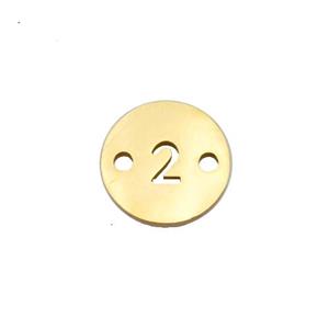 Stainless Steel Circle Number2 Connector Gold Plated, approx 10mm dia [SSB1260]