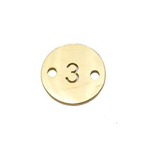 Stainless Steel Circle Number3 Connector Gold Plated, approx 10mm dia [SSB1261]