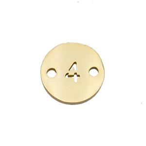Stainless Steel Circle Number4 Connector Gold Plated, approx 10mm dia [SSB1262]