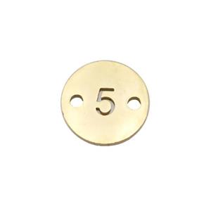 Stainless Steel Circle Number5 Connector Gold Plated, approx 10mm dia [SSB1263]