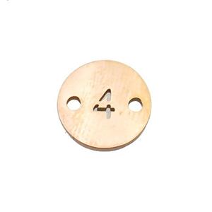 Stainless Steel Circle Number4 Connector Rose Gold, approx 10mm dia [SSB1273]