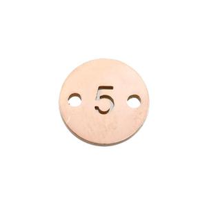 Stainless Steel Circle Number5 Connector Rose Gold, approx 10mm dia [SSB1274]