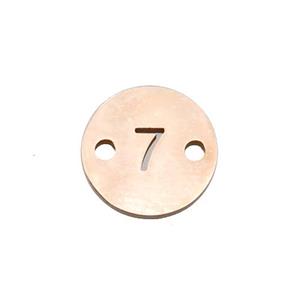 Stainless Steel Circle Number7 Connector Rose Gold, approx 10mm dia [SSB1276]