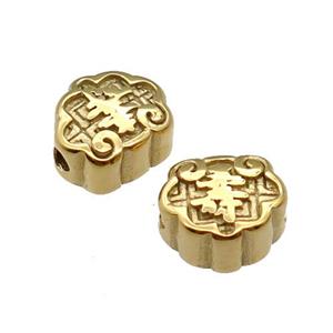 Stainless Steel Beads Shou Gold Plated, approx 8x10mm [SSB1299]