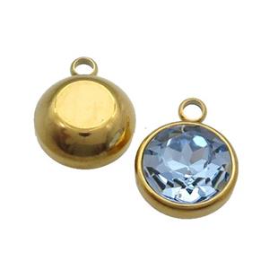 Stainless Steel Button Pendant Pave Blue Crystal Gold Plated, approx 10mm [SSB1379-10MM]