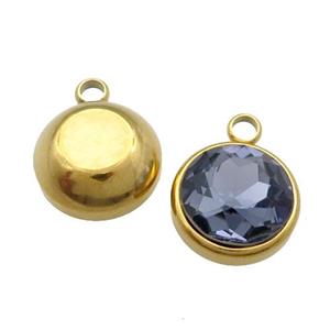 Stainless Steel Button Pendant Pave InkBlue Crystal Gold Plated, approx 10mm [SSB1380-10MM]