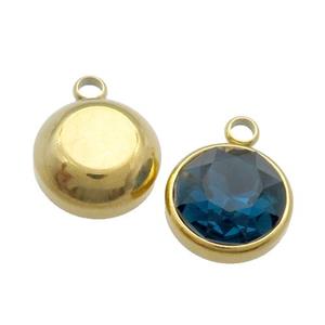 Stainless Steel Button Pendant Pave DeepBlue Crystal Gold Plated, approx 10mm [SSB1382-10MM]