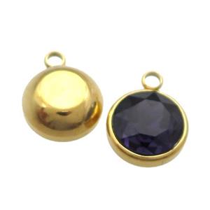 Stainless Steel Button Pendant Pave DarkBlue Crystal Gold Plated, approx 10mm [SSB1383-10MM]