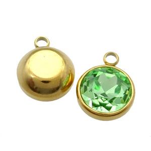 Stainless Steel Button Pendant Pave MintGreen Crystal Gold Plated, approx 12mm [SSB1384-12MM]