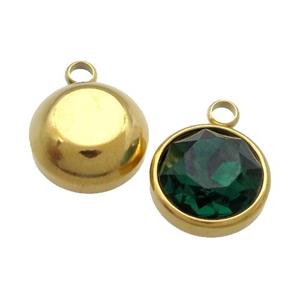 Stainless Steel Button Pendant Pave DeepGreen Crystal Gold Plated, approx 12mm [SSB1385-12MM]