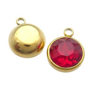 Stainless Steel Button Pendant Pave Red Crystal Gold Plated, approx 12mm [SSB1387-12MM]