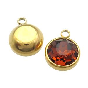 Stainless Steel Button Pendant Pave Orange Crystal Gold Plated, approx 12mm [SSB1388-12MM]