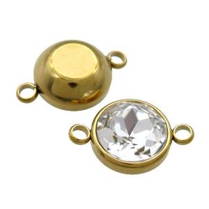 Stainless Steel Button Connector Pave Crystal Gold Plated, approx 10mm [SSB1390-10MM]