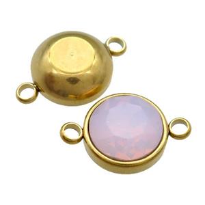 Stainless Steel Button Connector Pave Opalite Crystal Gold Plated, approx 10mm [SSB1391-10MM]