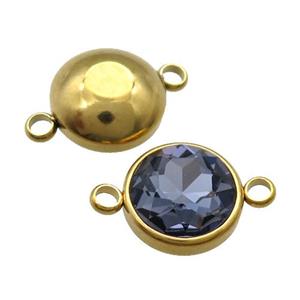 Stainless Steel Button Connector Pave InkBlue Crystal Gold Plated, approx 10mm [SSB1393-10MM]