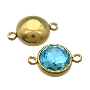 Stainless Steel Button Connector Pave Aqua Crystal Gold Plated, approx 10mm [SSB1394-10MM]