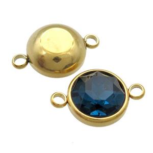 Stainless Steel Button Connector Pave DeepBlue Crystal Gold Plated, approx 10mm [SSB1395-10MM]
