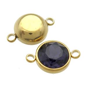 Stainless Steel Button Connector Pave DarkBlue Crystal Gold Plated, approx 10mm [SSB1396-10MM]