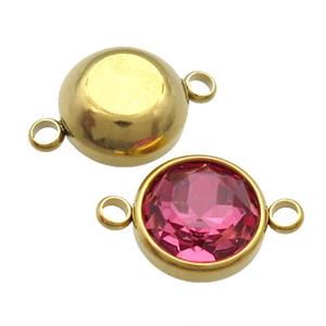 Stainless Steel Button Connector Pave Pink Crystal Gold Plated, approx 12mm [SSB1399-12MM]